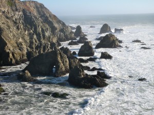 The rock formations are part of the dramatic landscape.